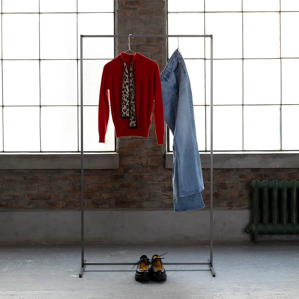 シンプル デザイン ハンガーラック スチール生地+クリア塗装 W900