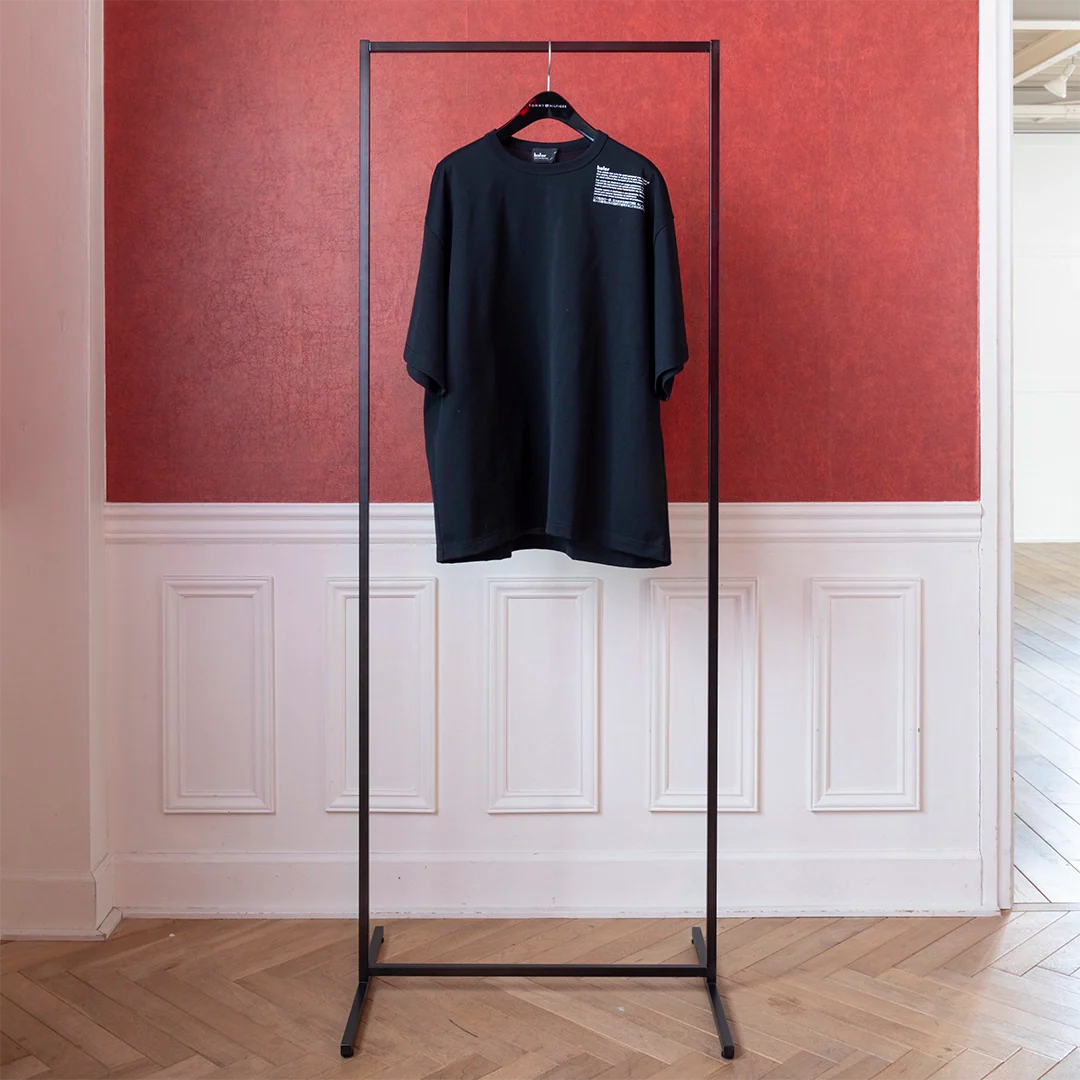 シンプル デザイン ハンガーラック 黒皮風塗装 W1200