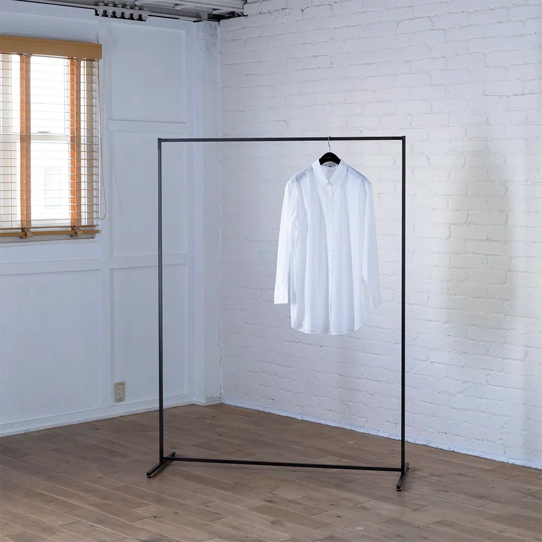 シンプル デザイン ハンガーラック 黒皮風塗装　W900